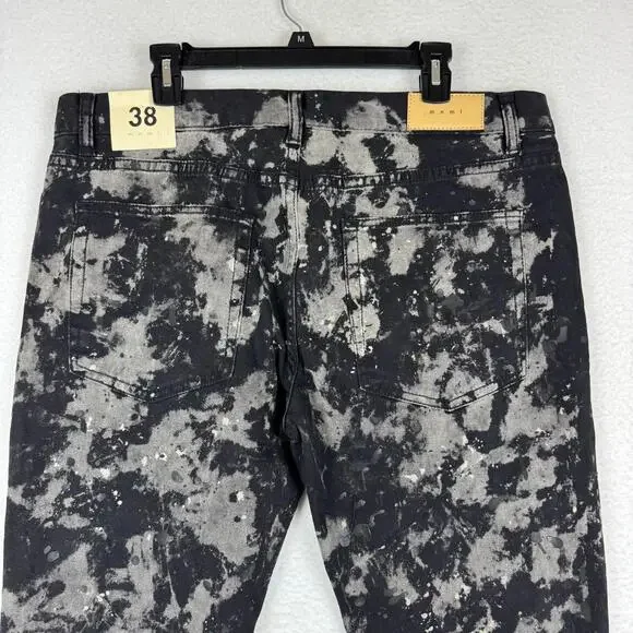 NWT MNML Men's 38x33 Slim Black Distressed Painted Stretch Zip Ankle Denim Jeans - Picture 5 of 11